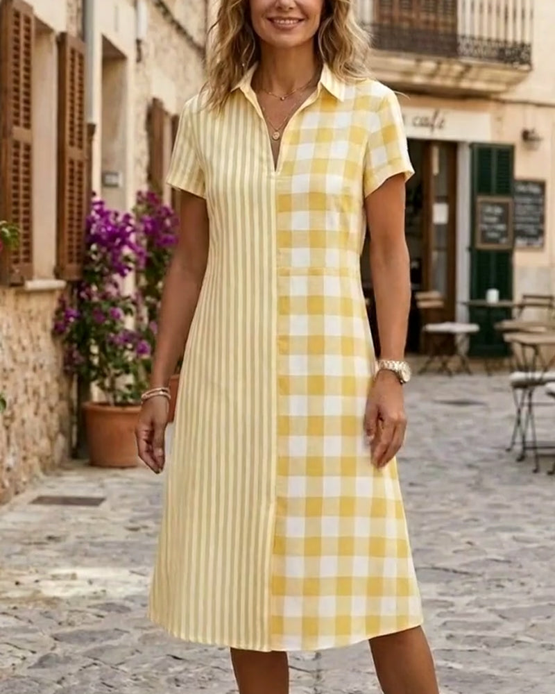 Klänning Rutig Och Randig Lappverk Skjorta