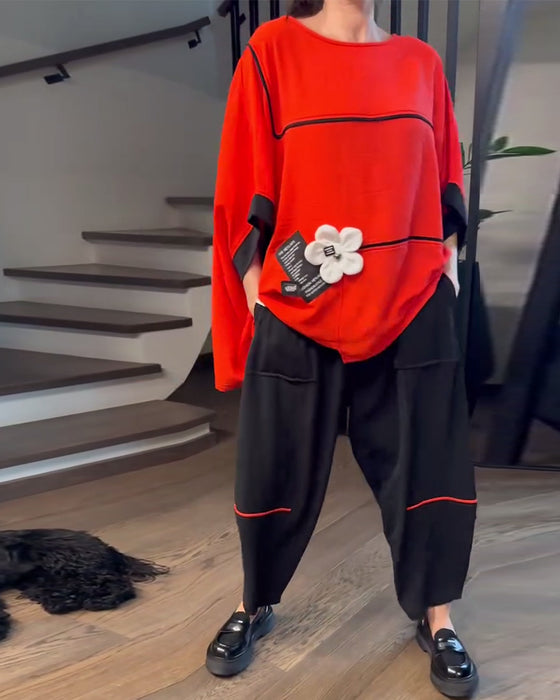 Set Med Lösa Bloomers Casual Färgblockning