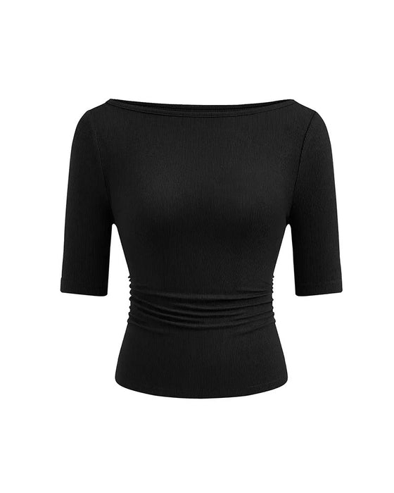 T-Shirt Off-Shoulder Stickad Enfärgad