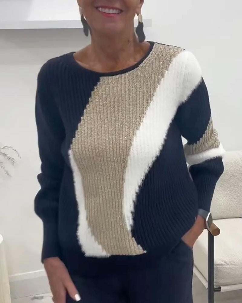 Pullover Med Crewneck Och Färgblock