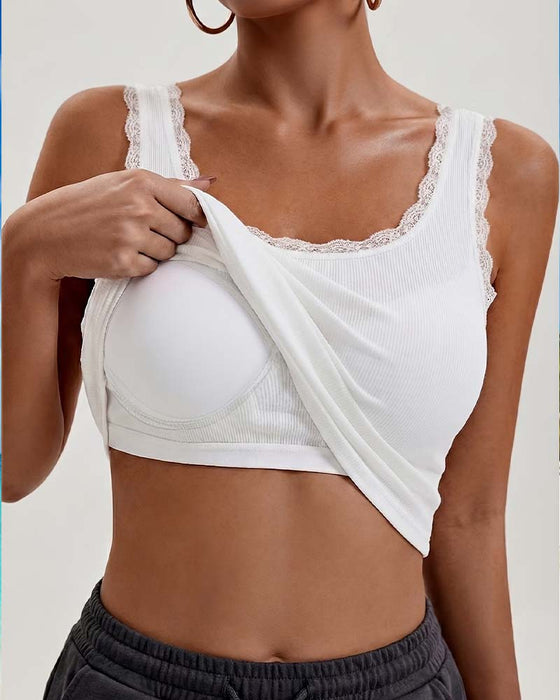 Tank Top Vadderad Spets Trim