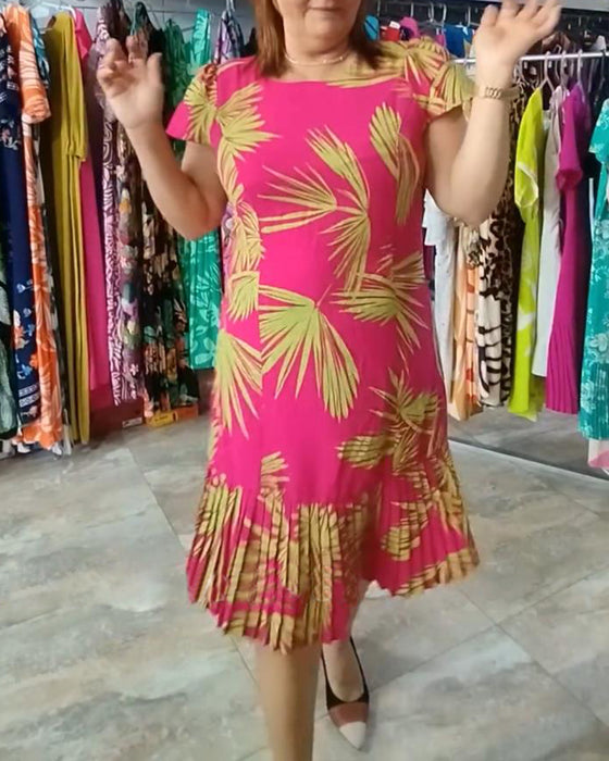 Kortärmad veckad ledig klänning