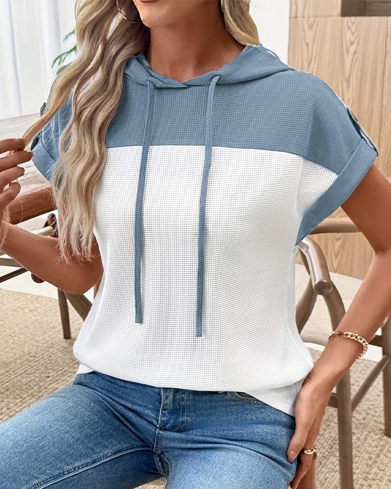 Topp Hoodie Våffla Färgblock