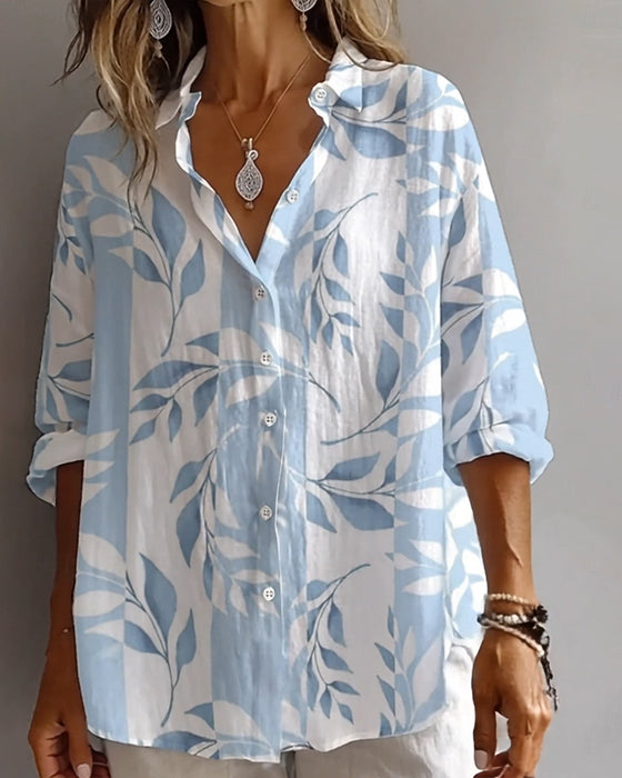 Skjorta Växtbladstryck Krage