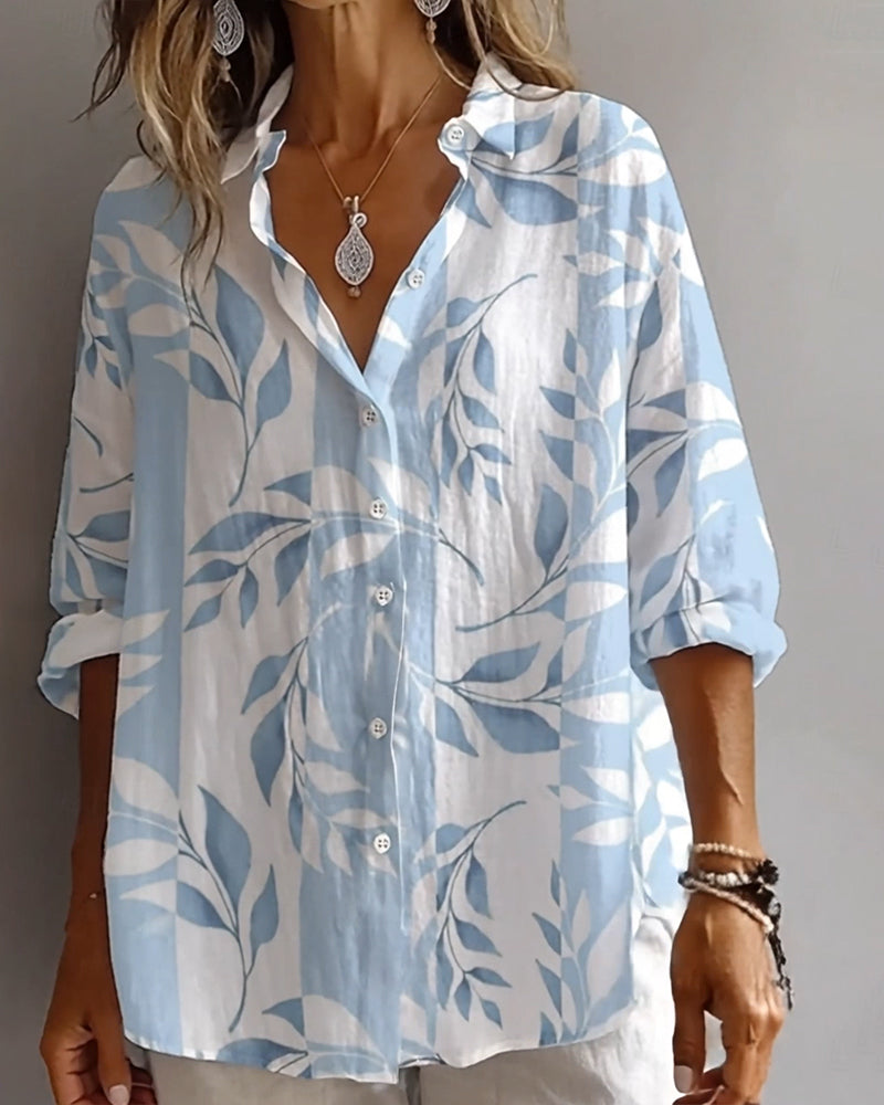 Skjorta Växtbladstryck Krage