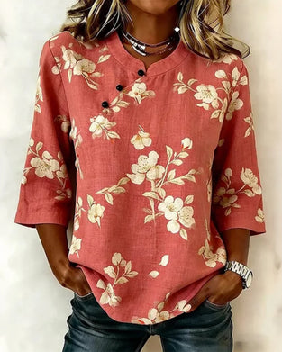 Blus Blomprint Sidoknapp 3/4-Ärm