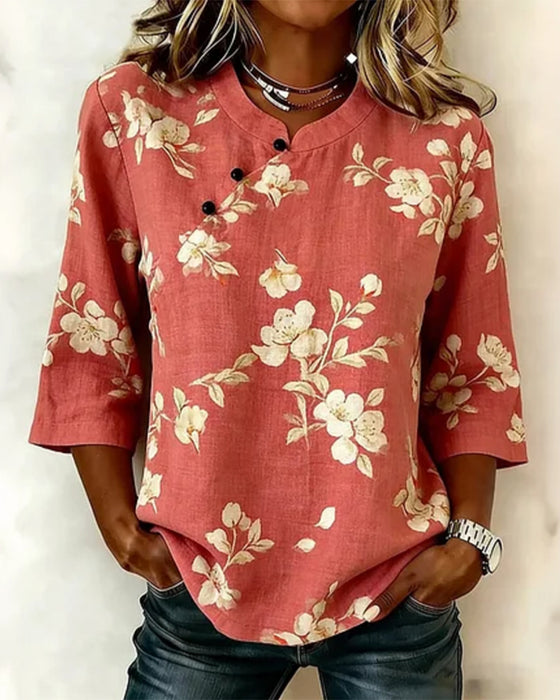 Blus Blomprint Sidoknapp 3/4-Ärm