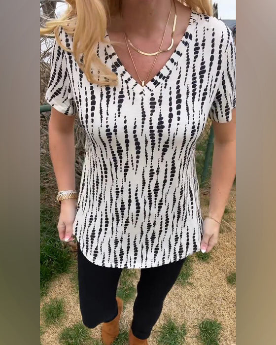 T-Shirt Tryckt Kortärmad V-Ringning