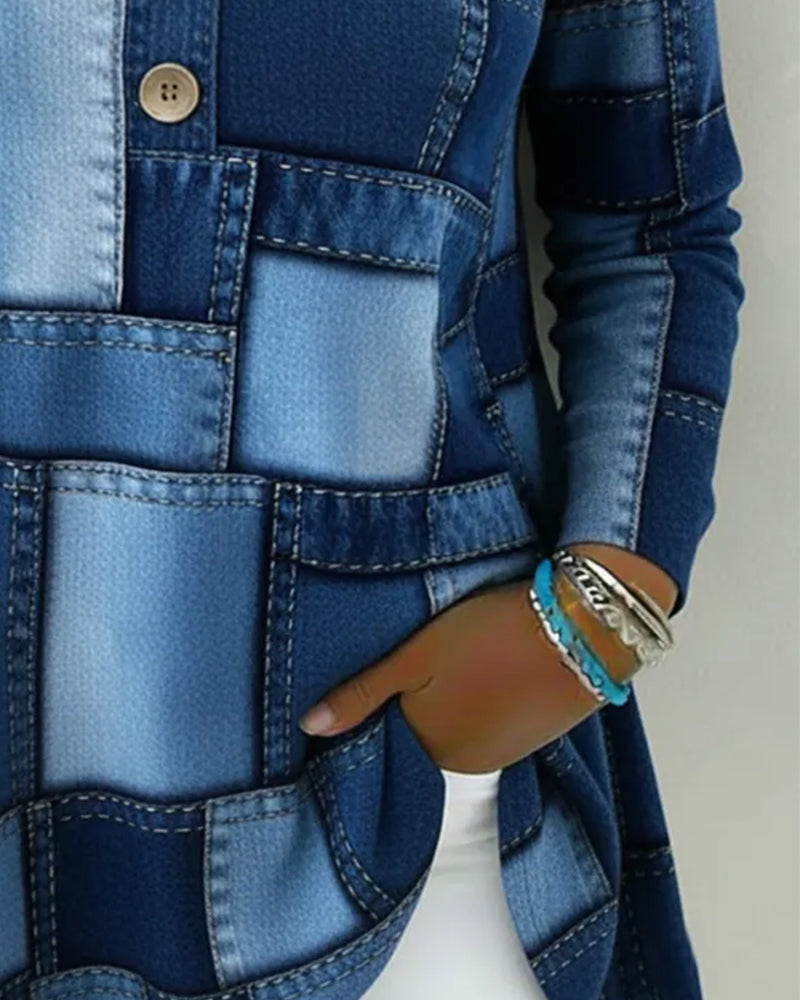 Topp Knapp Igen V-Ringning Rutig