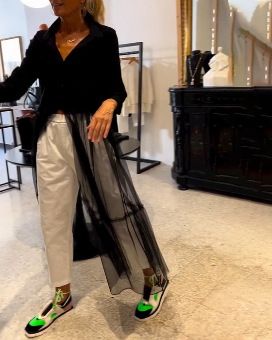 Skjorta Fashionabla Flowy Mesh Lång