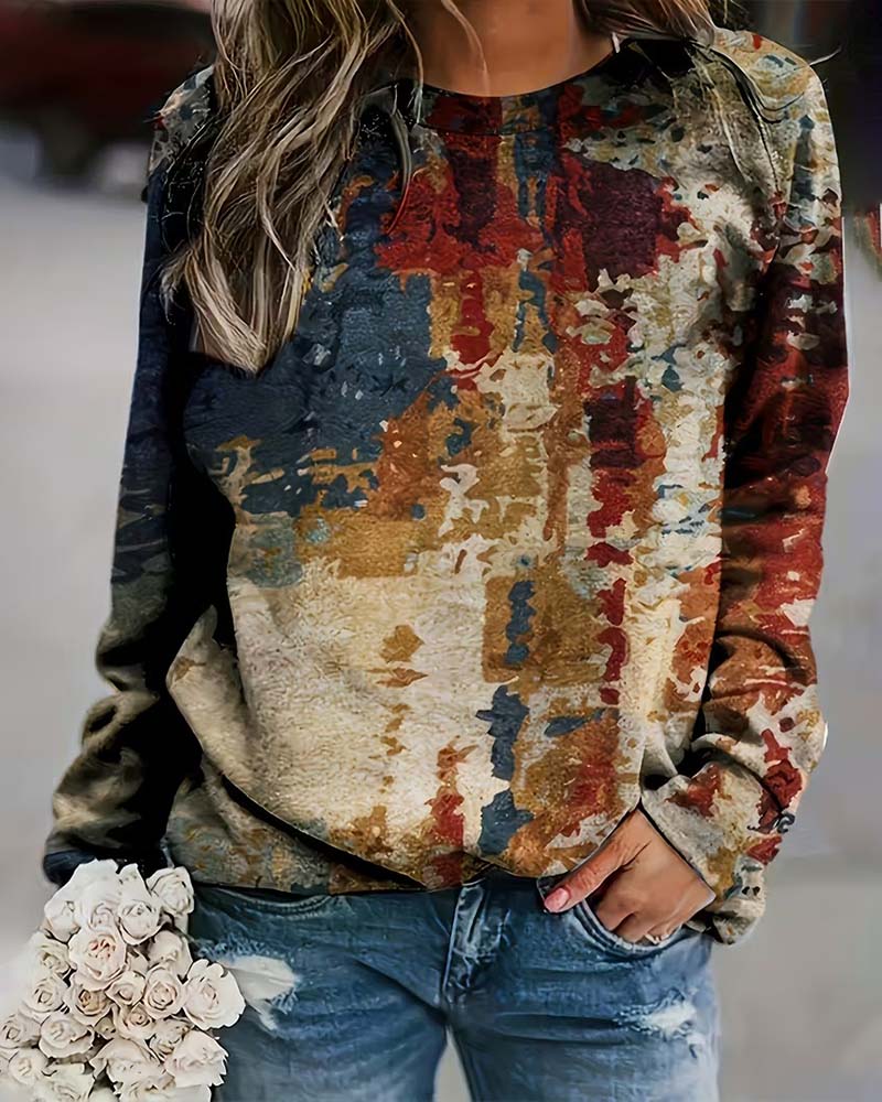 Topp Vintage Tryckt Avslappnad