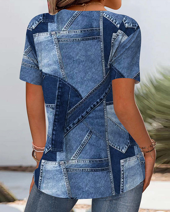 Blus Vintage Denim Kontrast Uthålig