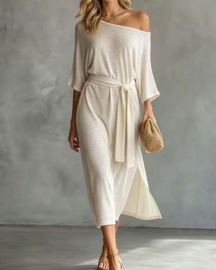 Klädning Off-Shoulder Knytning Slits