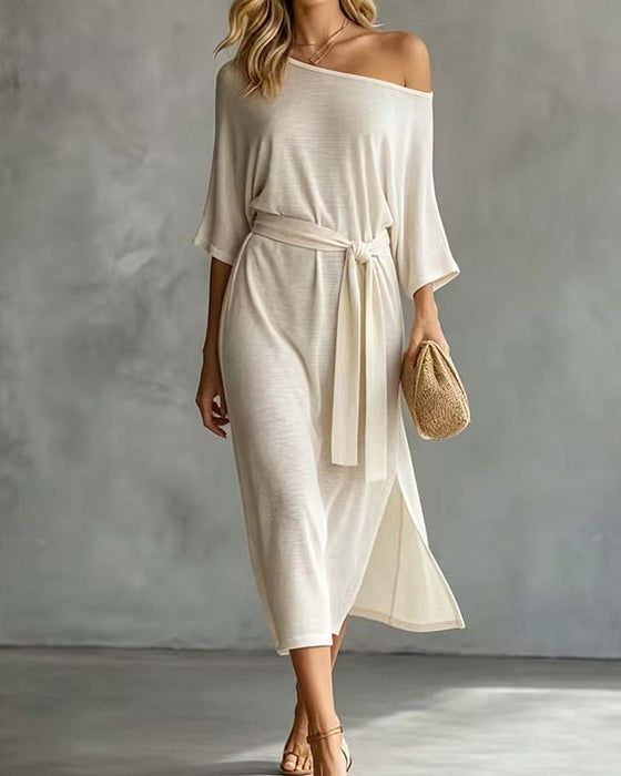 Klädning Off-Shoulder Knytning Slits