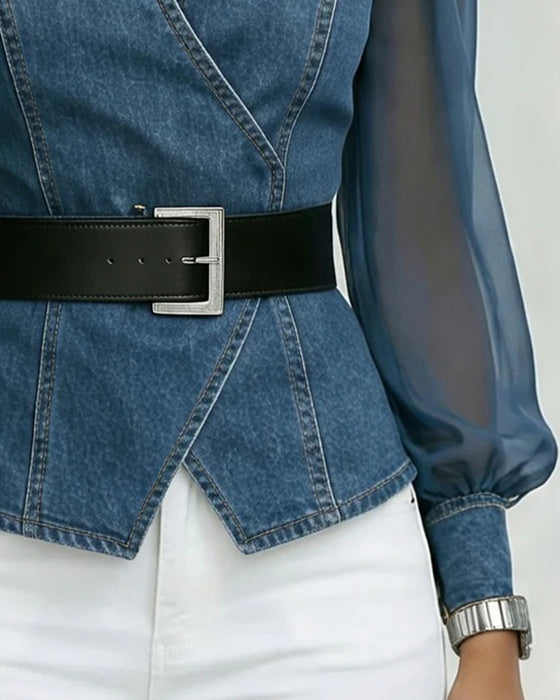 Blus I Elegant Mesh Och Denim