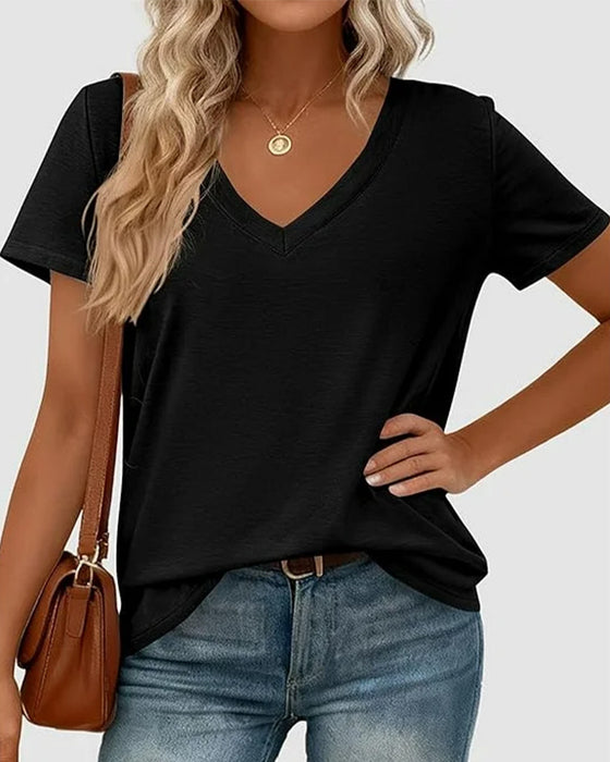 T-Shirt Pullover V-Hals Solid