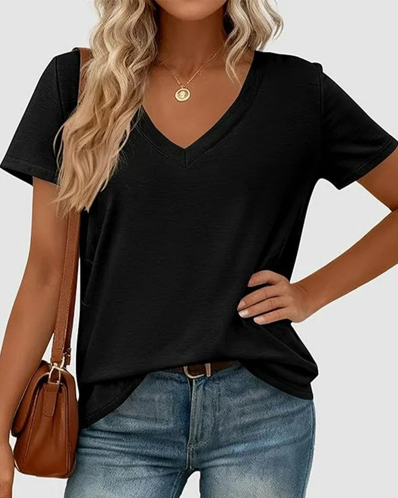 T-Shirt Pullover V-Hals Solid