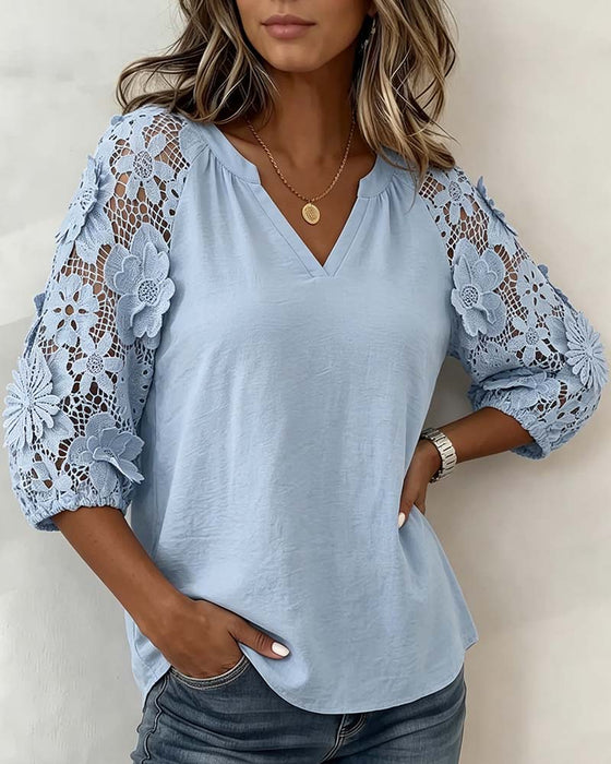 Blus Blommig Patchwork Casual