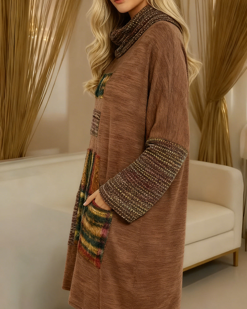 Retroklänning Med Polokrage Och Färgblock