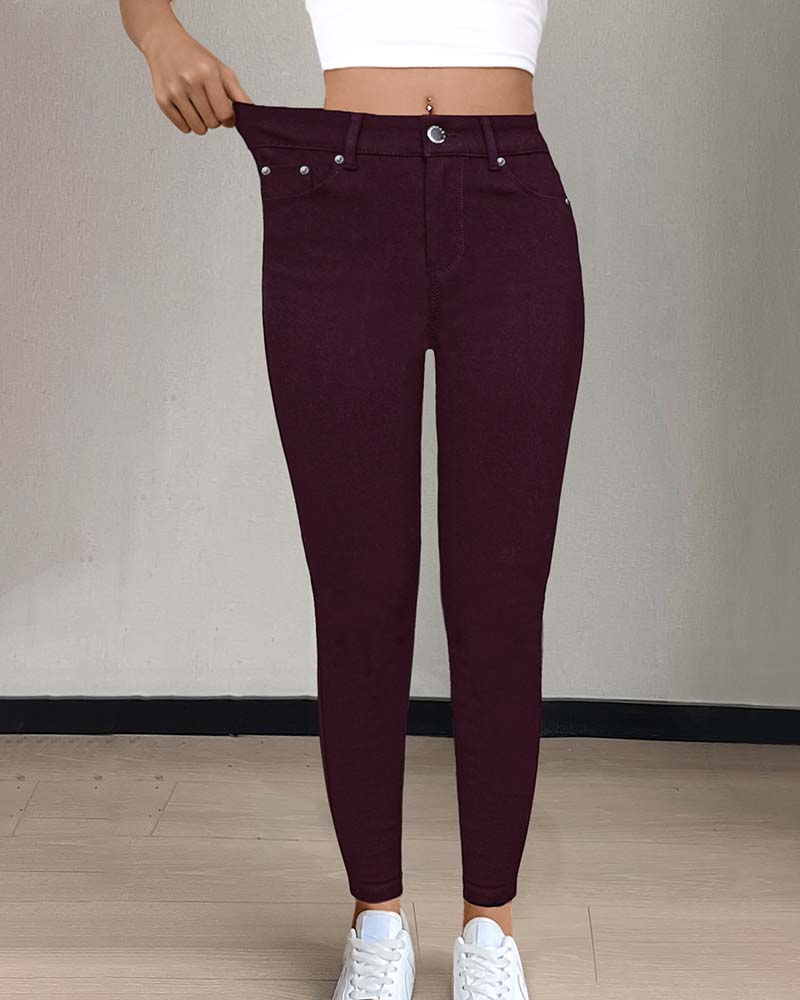 Byxa Kvinnors Ficka Enfärgad Slimmad Casual