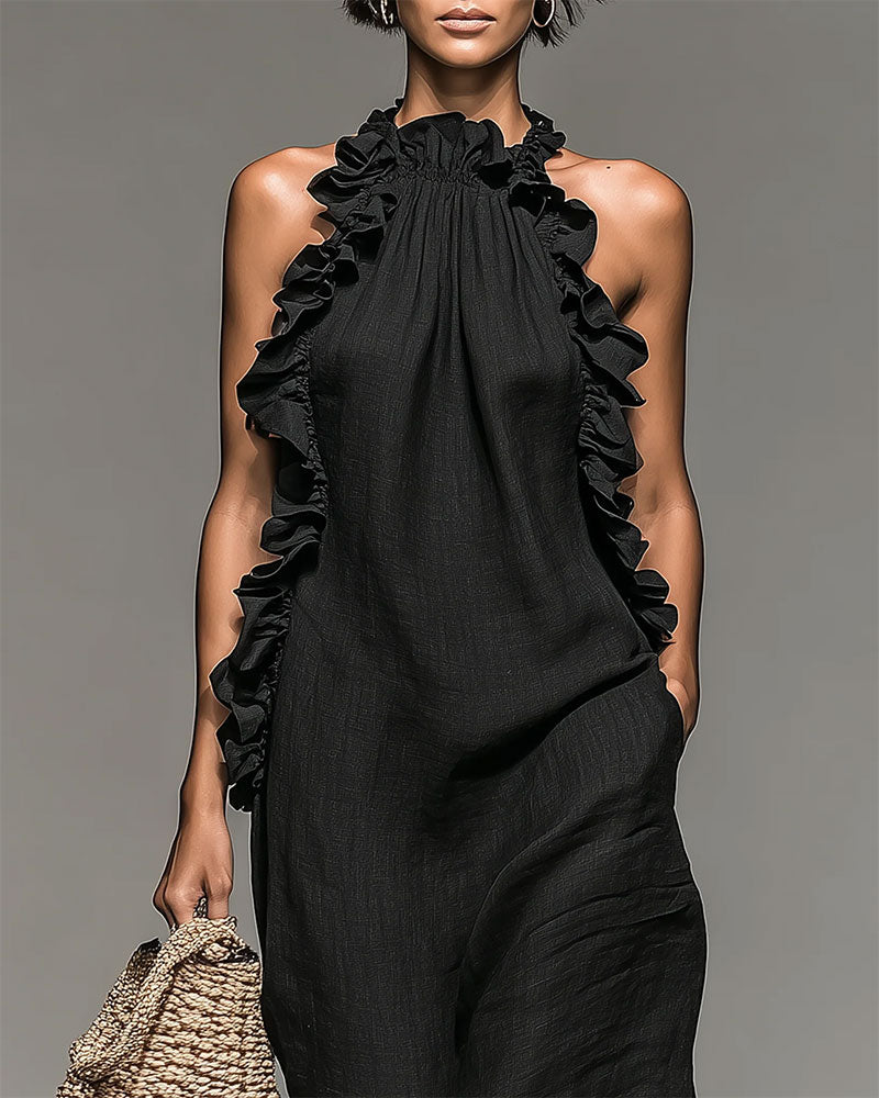 Klänning Halterneck Krused Lång