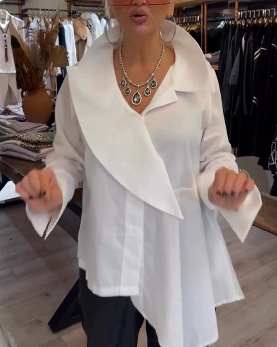 Skjorta Oregelbunden Krage Enfärgad