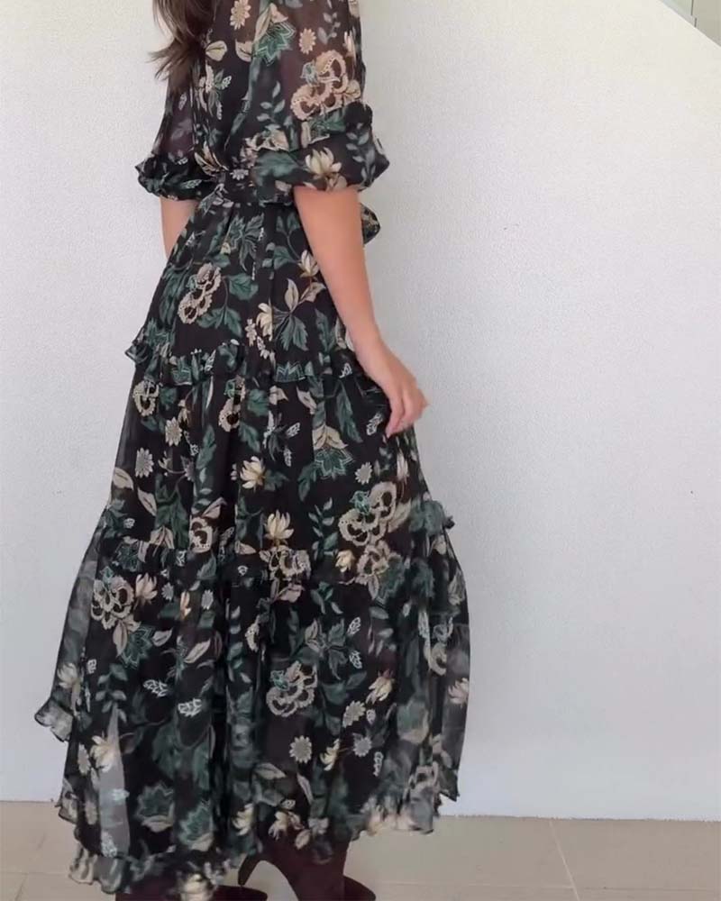 Klänning Vintage Blommig Puffärm