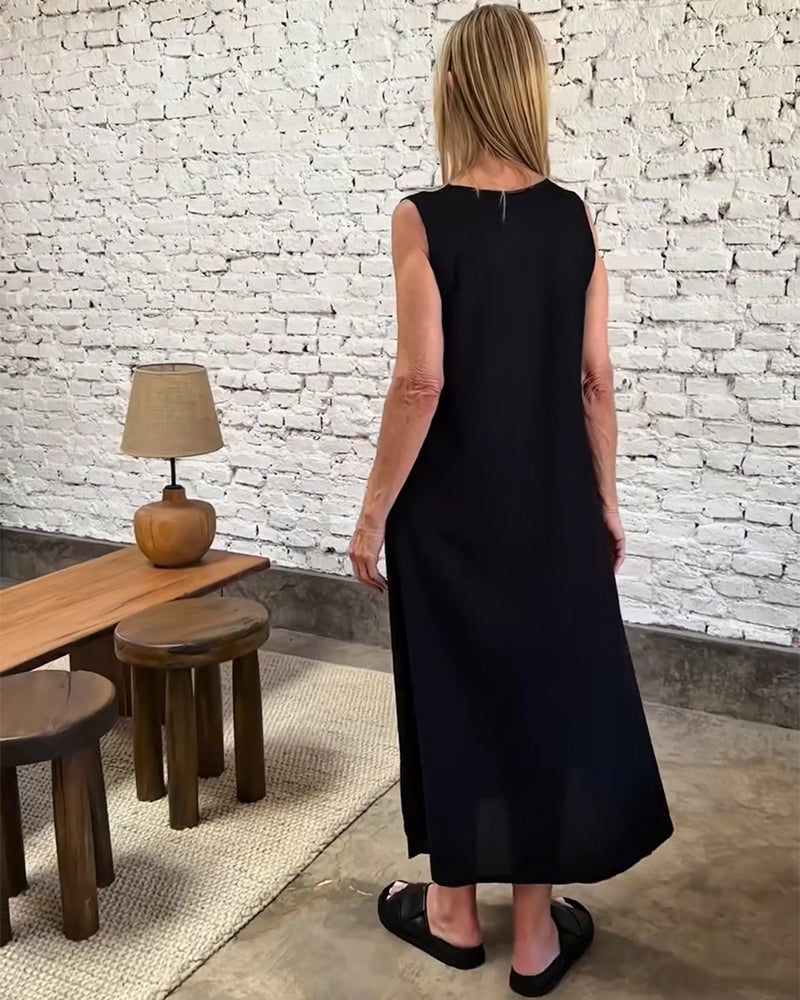 Klänning Ärmlös Färgblockerad Slits