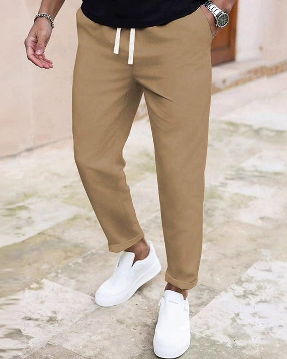 Herr Byxa Enfärgad Dragsko Slim Fit Croppad