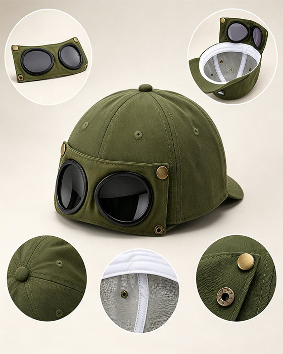 Pilotbaseballkeps Med Avtagbara Goggles – Skapad För Gatustil Och Vardagslooks