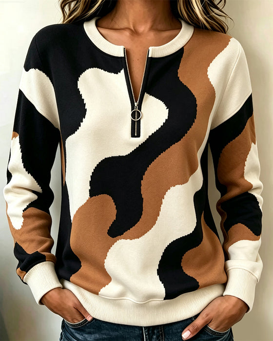 Sweatshirt Färgblock Blixtlås Avslappnad
