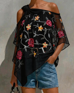 Blus Mesh Rose Enaxlad Twist Knut