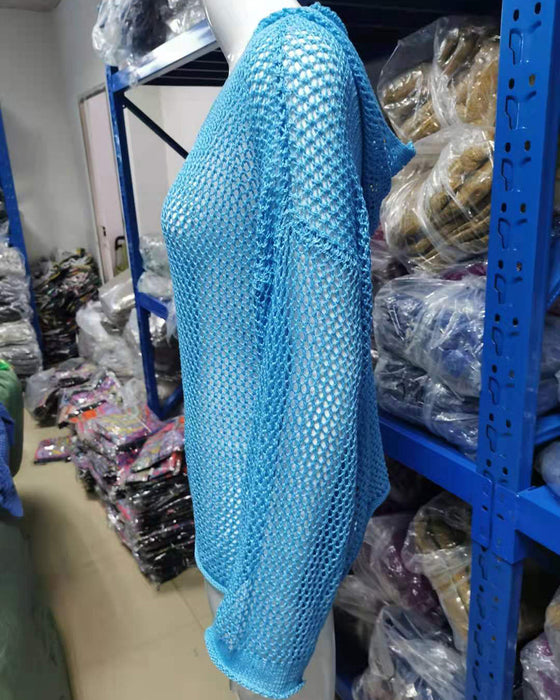 Damtoppar Virkad Hålig Med Huva Långärmad