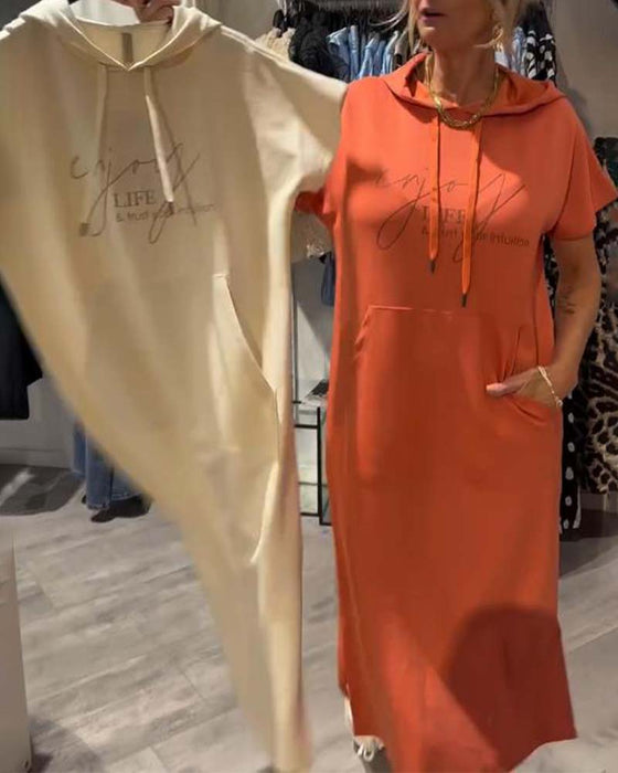 Klänning Med Huva Casual Snörning