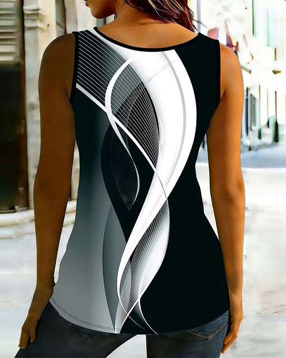 Tank Top Rund Hals Urklipp Ring Linje