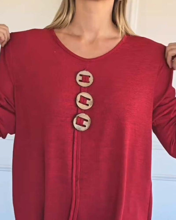 Topp Träknapp Lång Ärm Löst