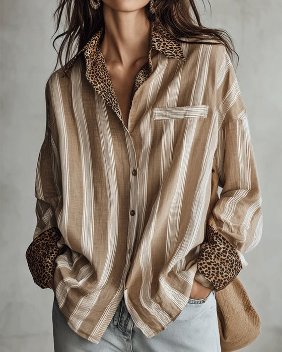Skjorta Casual Skjortkrage Leopard Rand