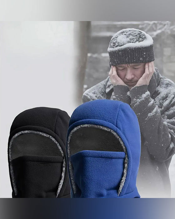 Vinter 2 I 1 Mössa Och Ansiktsmask Vindtät Tjock Fleecefoder För Utomhussport Svart