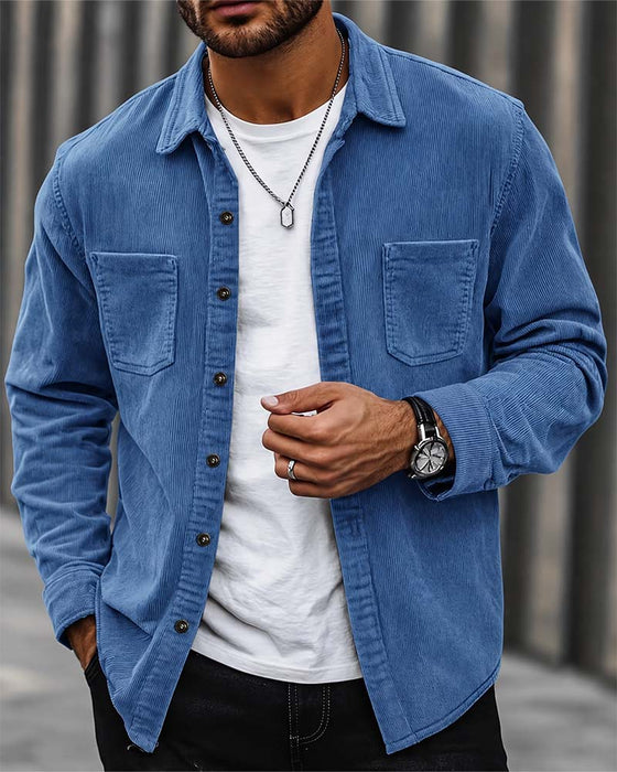 👔 Herr Casual Manchesterskjortjacka – Klassisk Textur Möter Vardagskomfort
