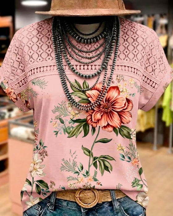 T-Shirt Utskärning Lappverk Kort Ärm