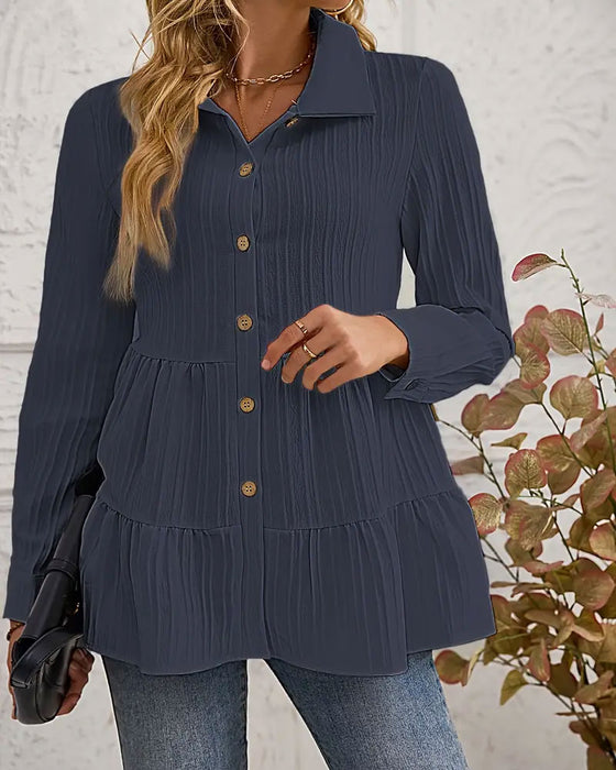 Elegant Skjorta Med Slagkrage Och Markerad Midja