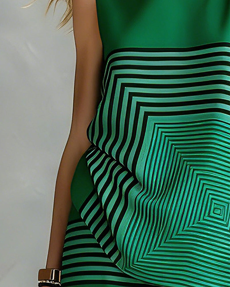 Set Rundhalsad Linne Vida Byxa Geometriskt Print