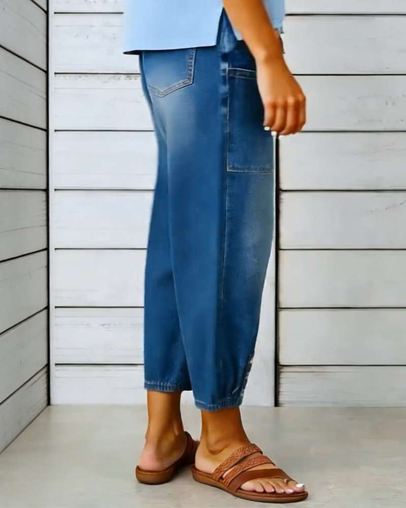 Jeans Elastisk Midja Multi-Ficka Jogger