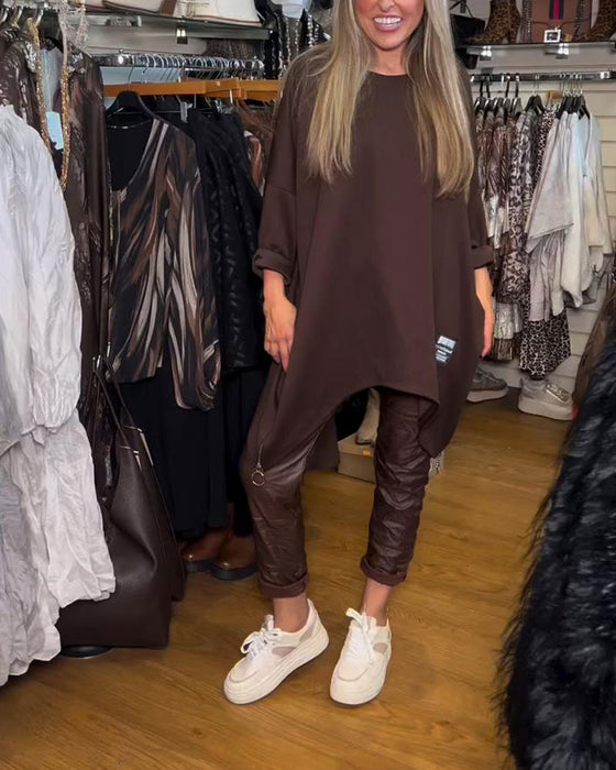 Sweatshirt Med Rundhals Och Lös Passande Egenskaper