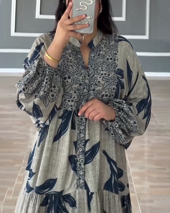 Klänning avslappnad med tryck och lång ärm