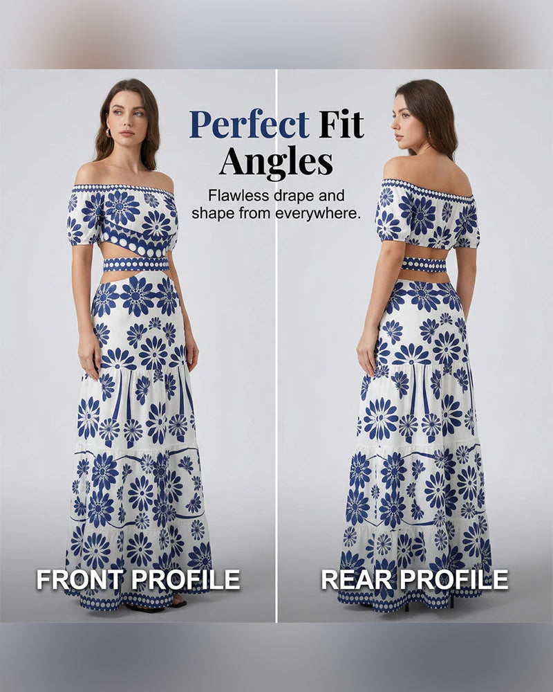 Klänning Off-Shoulder Blommig Urklipp