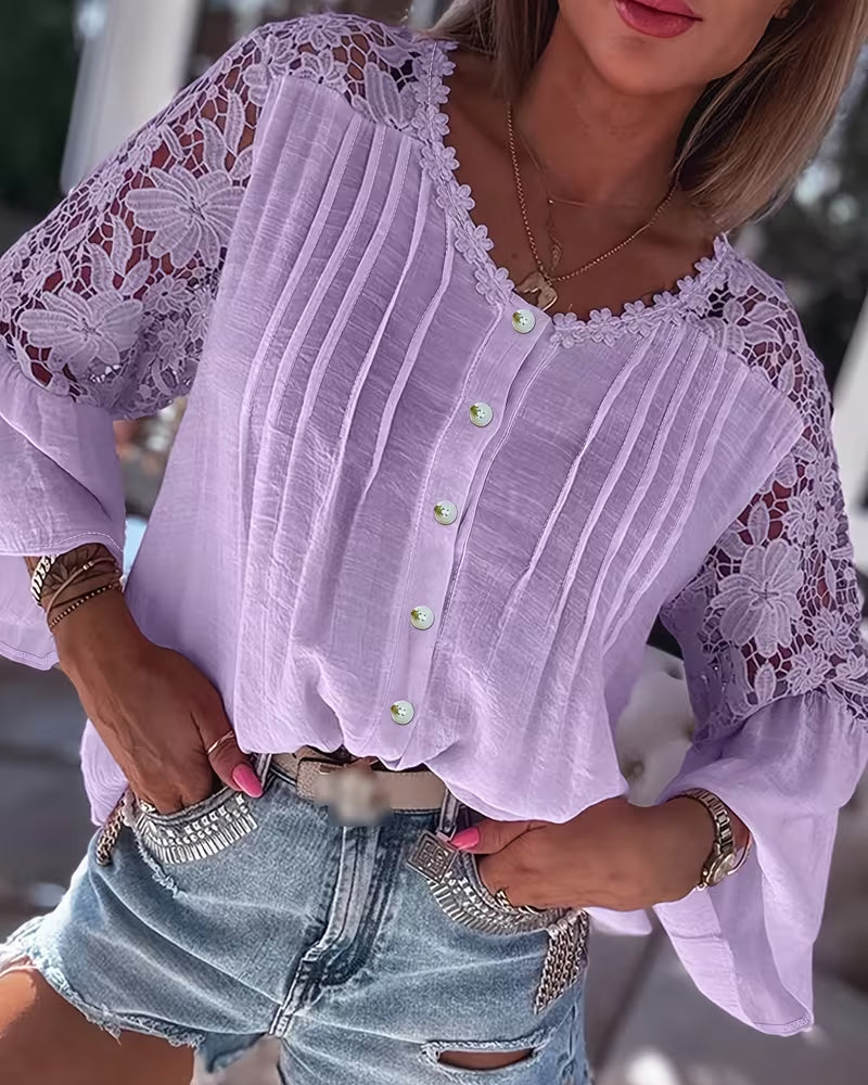 Blouse Mode Hålrad Spets Patchwork