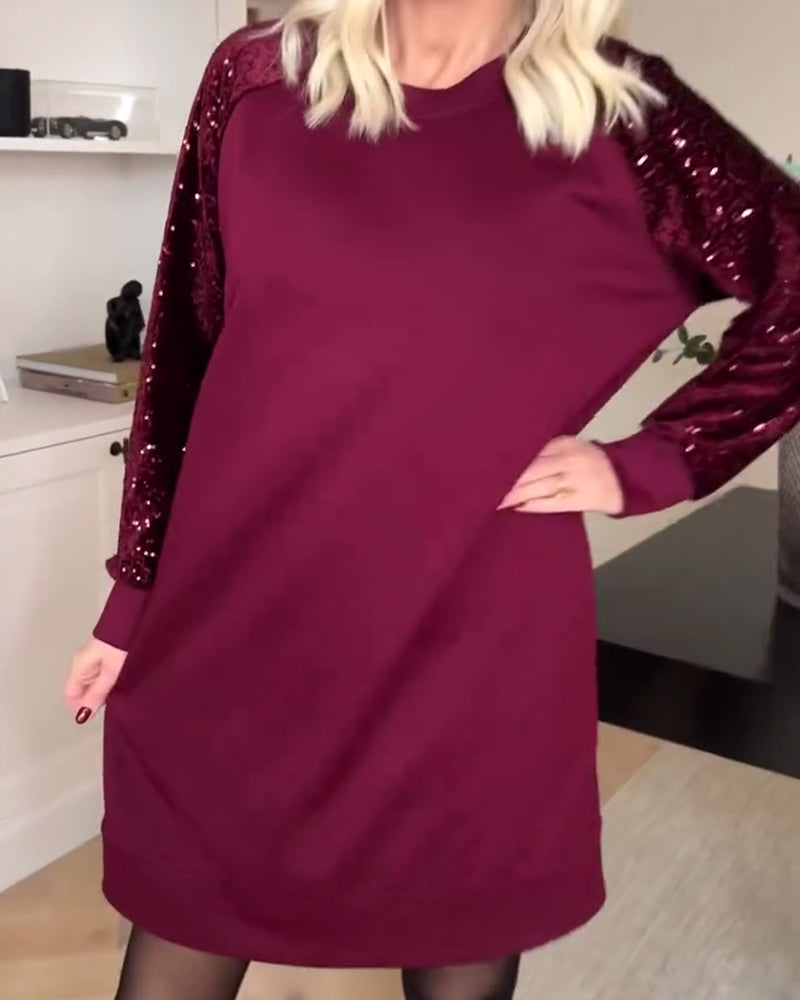 Tröjklänning Pullover Med Crewneck Och Långa Ärmar