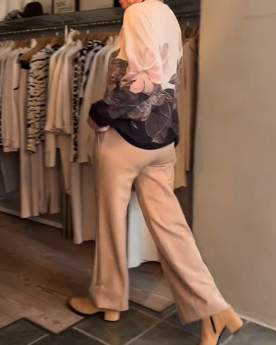 Blus Knyt Lång Ärm Placerings Tryck