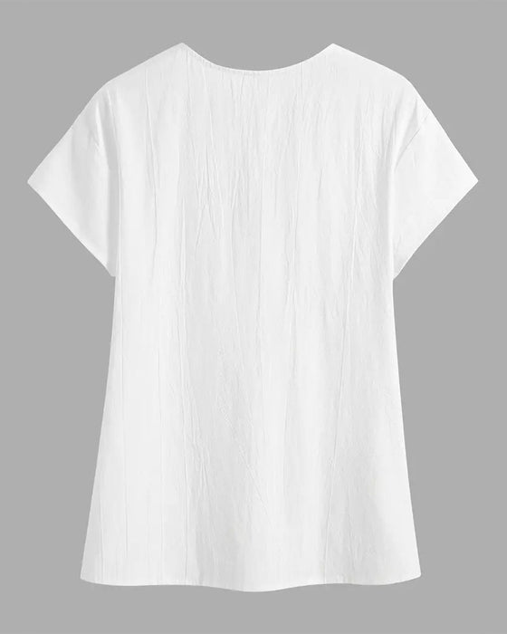 Blus Krage Enfärgad Knapp Kort Ärmlängd